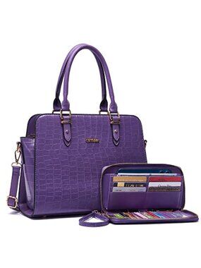 2PCS Satchel Handbag and Wallet Set Vegan PU Leather